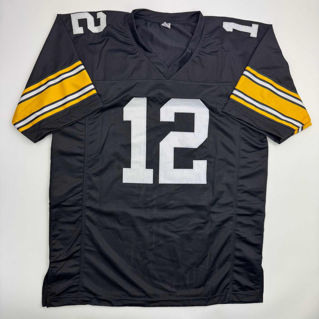 Autographed/Signed Terry Bradshaw Pittsburgh Black Football Jersey Beckett COA
