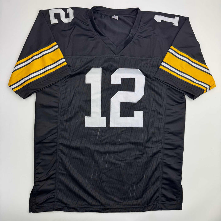 Autographed/Signed Terry Bradshaw Pittsburgh Black Football Jersey Beckett COA