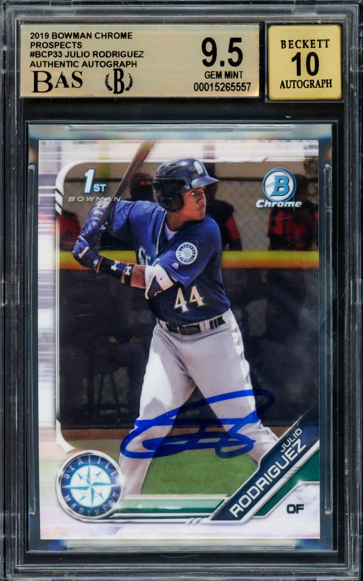 Julio Rodriguez Signed 2019 Bowman Chrome Prospects 1st Bowman RC #BCP33