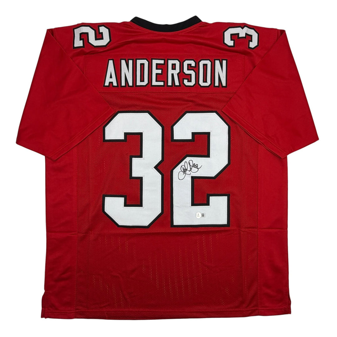 Autographed/Signed Jamal Anderson Atlanta Red Football Jersey Beckett BAS COA