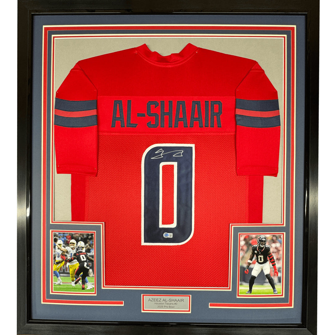 Framed Autographed/Signed Azeez Al Shaair 35x39 Houston Red Jersey BAS COA