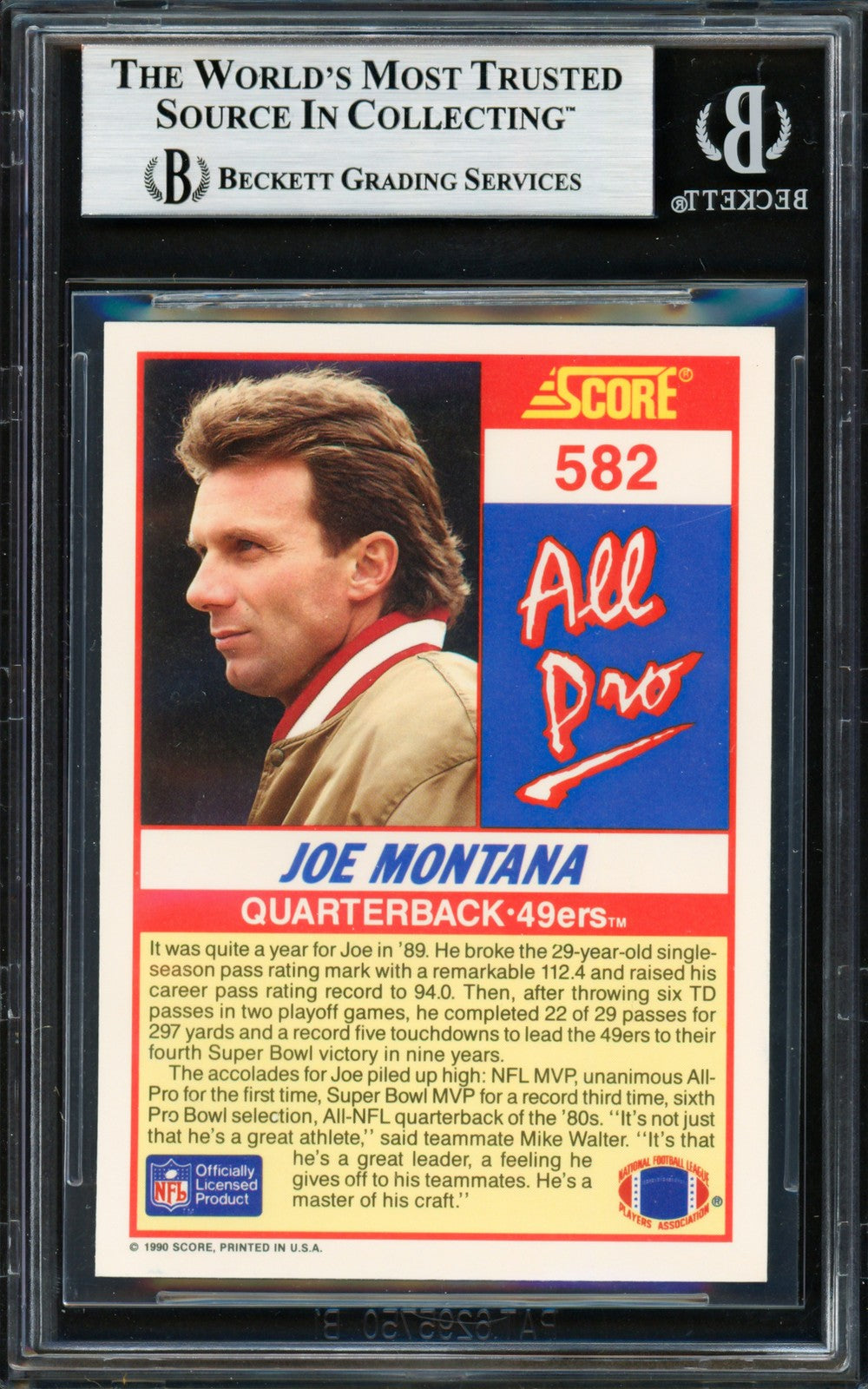 Joe Montana Signed 1990 Score Card 582 San Francisco 49ers Beckett