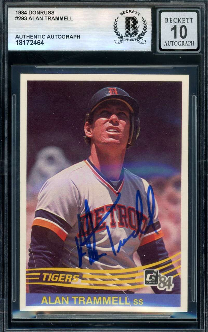 Alan Trammell Gem Mint 10 Beckett BAS Signed 1984 Donruss Autograph
