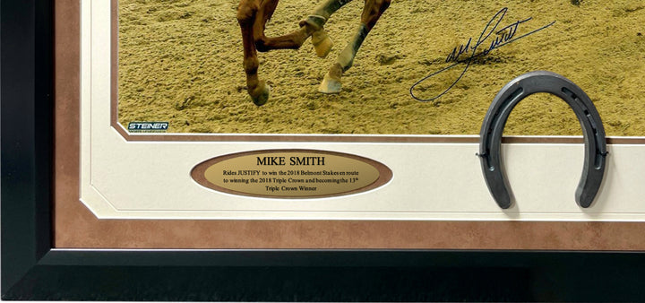 Mike Smith Signed Justify 16x20 Photo Framed Steiner COA Triple Crown Belmont
