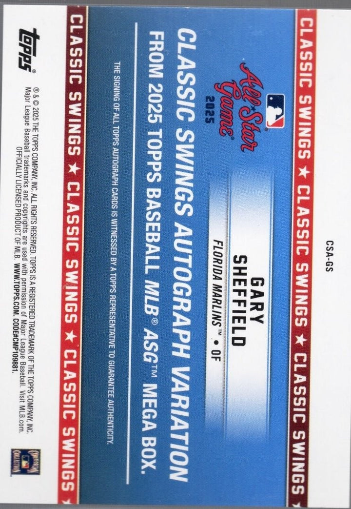 2025 Topps ASG Gary Sheffield #HHAGS Homegrown Heros Auto /50 Baseball Card
