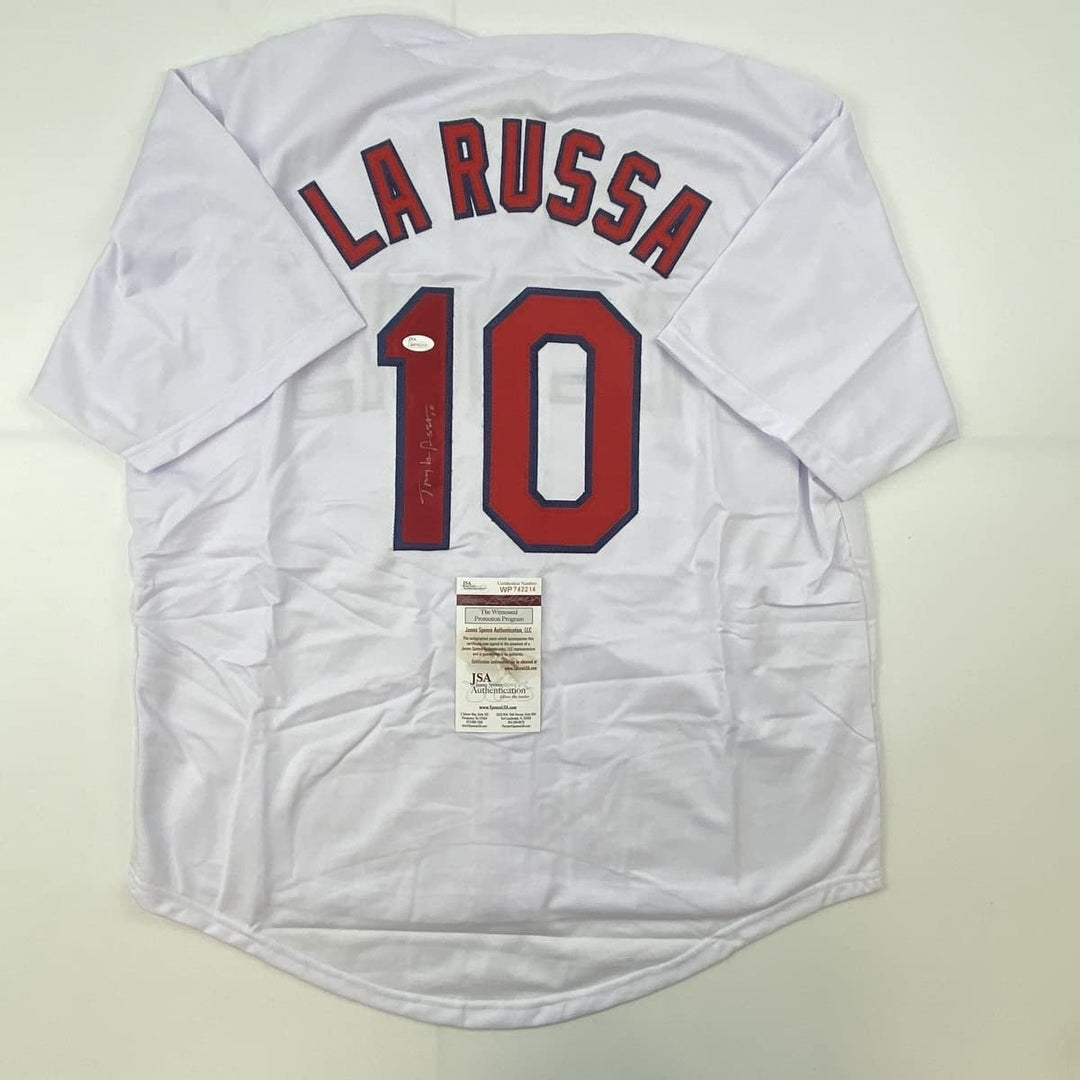 Autographed/Signed TONY LA RUSSA St. Louis White Jersey JSA COA Auto