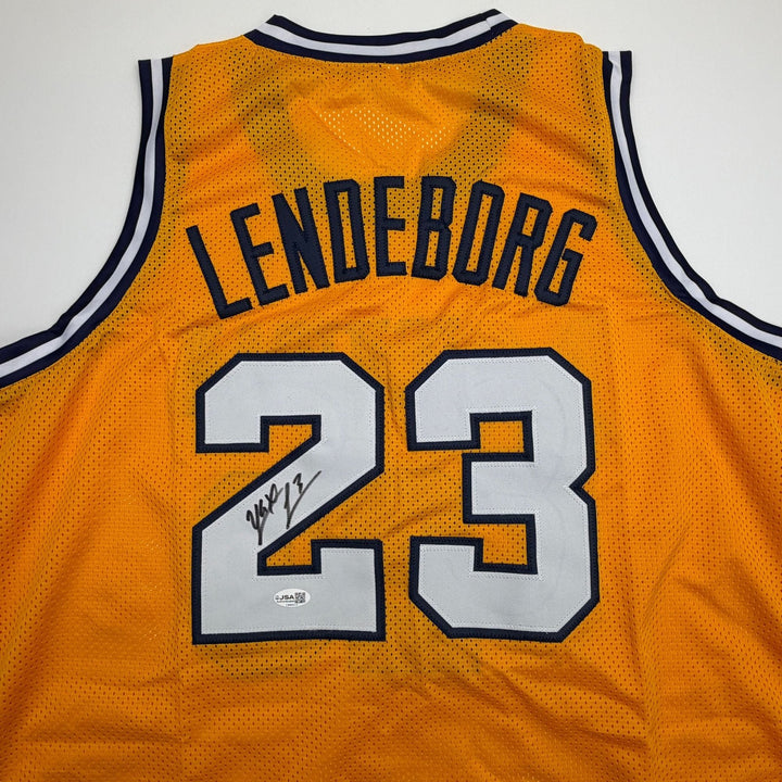 Autographed/Signed Yaxel Lendeborg Michigan Yellow College Jersey JSA COA