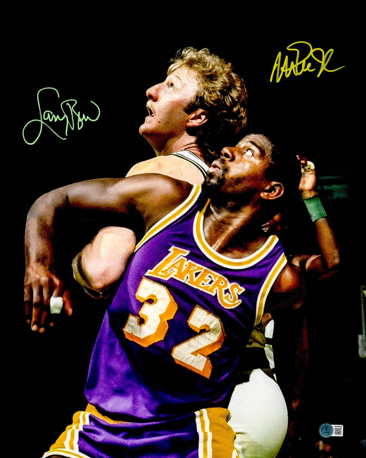 Larry Bird & Magic Johnson 16x20 Celtics & Lakers Signed Photograph Beckett BAS