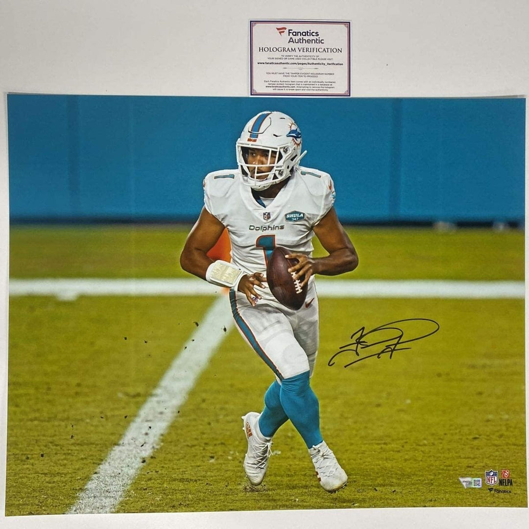 Autographed/Signed TUA TAGOVAILOA Dolphins 16x20 Photo Fanatics COA Auto