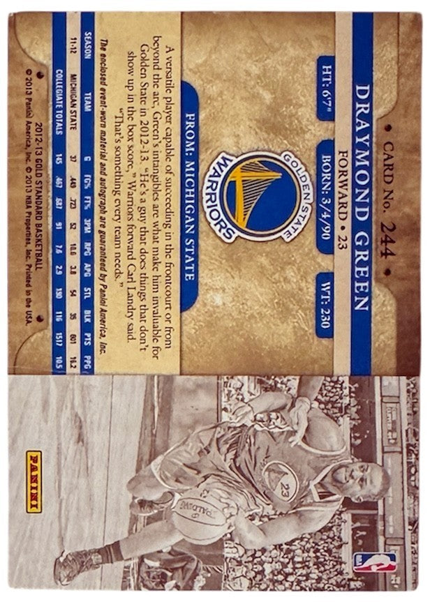 Draymond Green 2012-13 Panini Gold Standard Jersey Rookie Auto RPA 244 imperfect