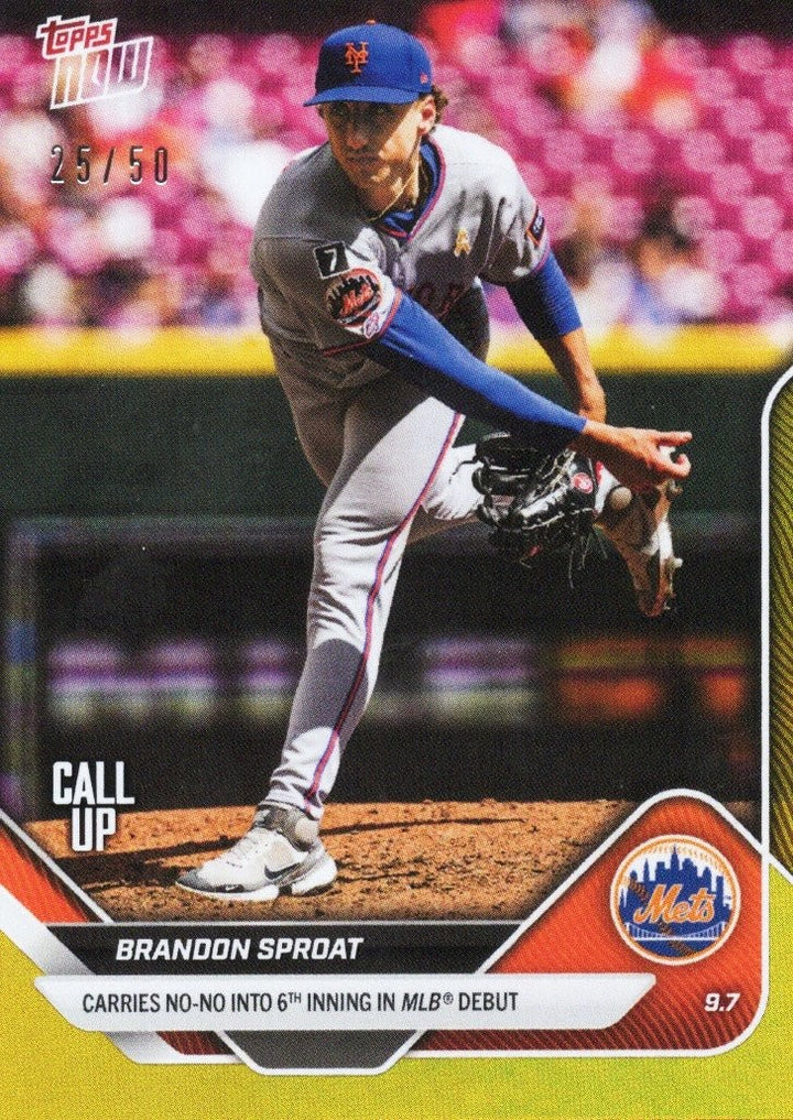 2025 Topps Now Brandon Sproat #672 Gold Foil /50 New York Mets RC Card