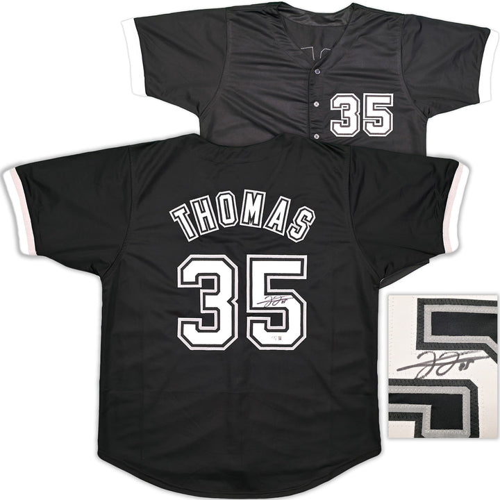 Chicago White Sox Frank Thomas Signed Black Jersey Beckett Witness
