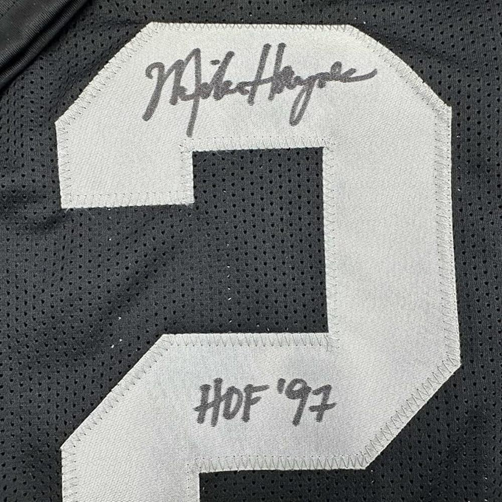 Framed Autographed/Signed Michael Haynes 35x39 HOF Oakland Black Jersey BAS COA