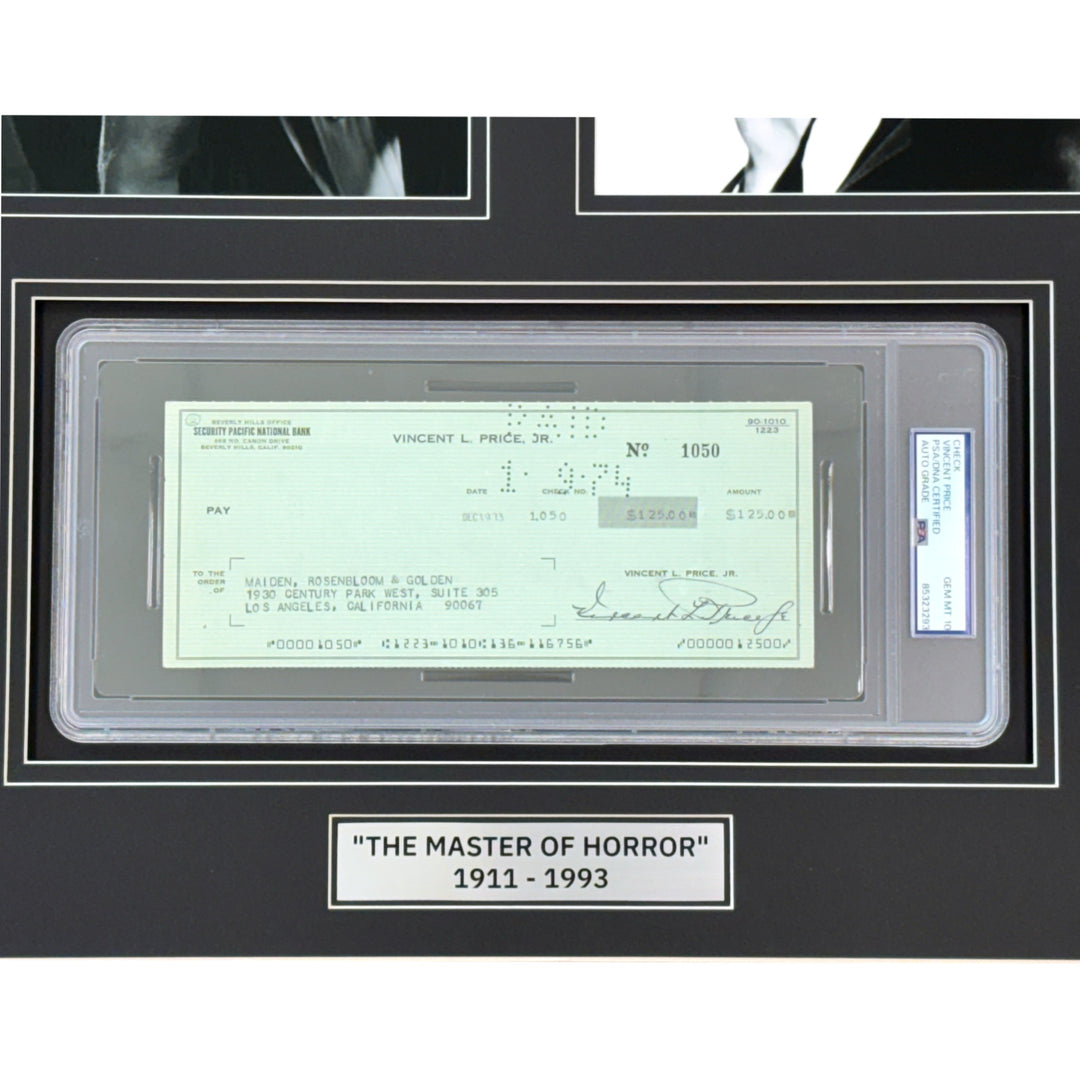 Vincent Price Autographed Framed Check PSA COA Hand Signed House of Wax