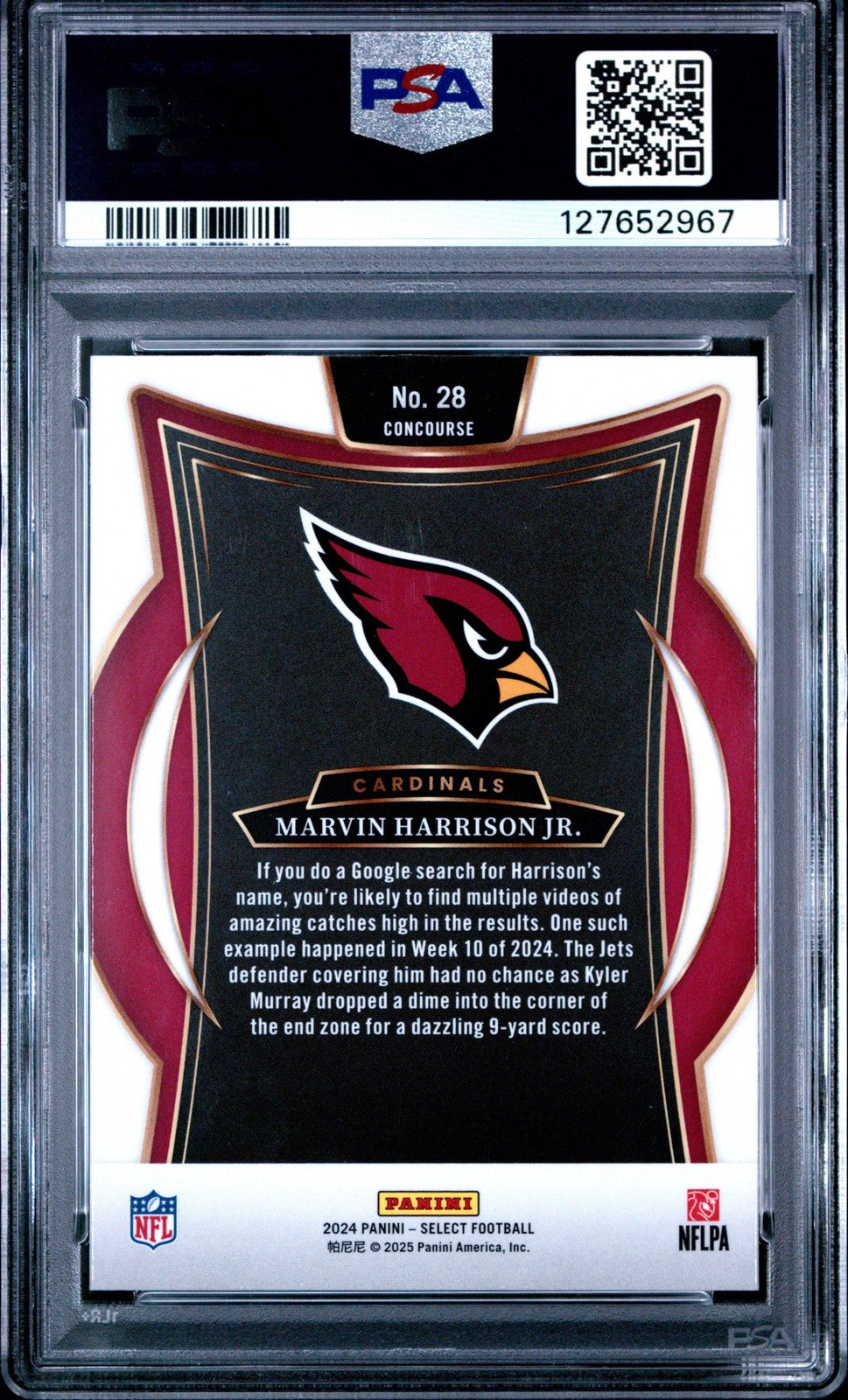 Graded 2024 Panini Select Marvin Harrison Jr. #28 Rookie RC Football Card PSA 10
