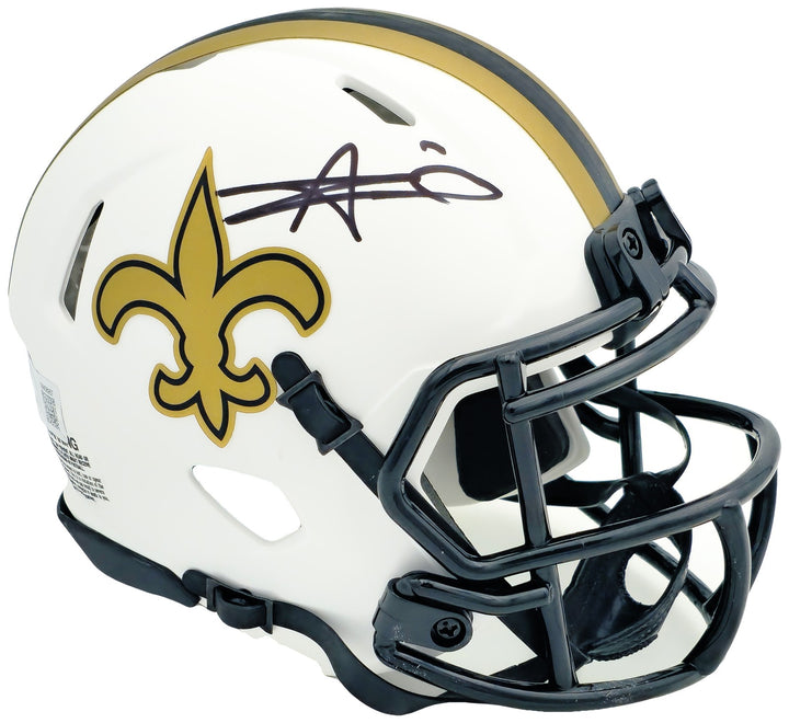 Alvin Kamara Signed Saints Lunar Eclipse White Speed Mini Helmet Beckett Wit