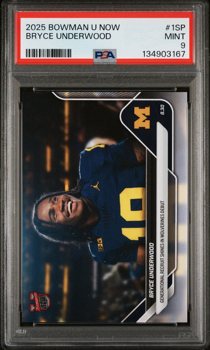 Graded 2025 Bowman U Now Bryce Underwood #1SP Rookie RC Football Card PSA 9