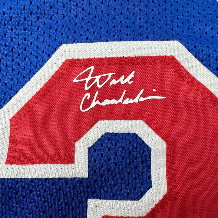 Facsimile Autographed Wilt Chamberlain Philadelphia Blue Reprint Auto Jersey XL