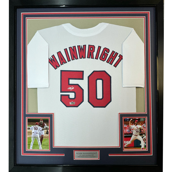 Framed Facsimile Autographed Adam Wainwright 35x39 St Louis White Reprint Jersey