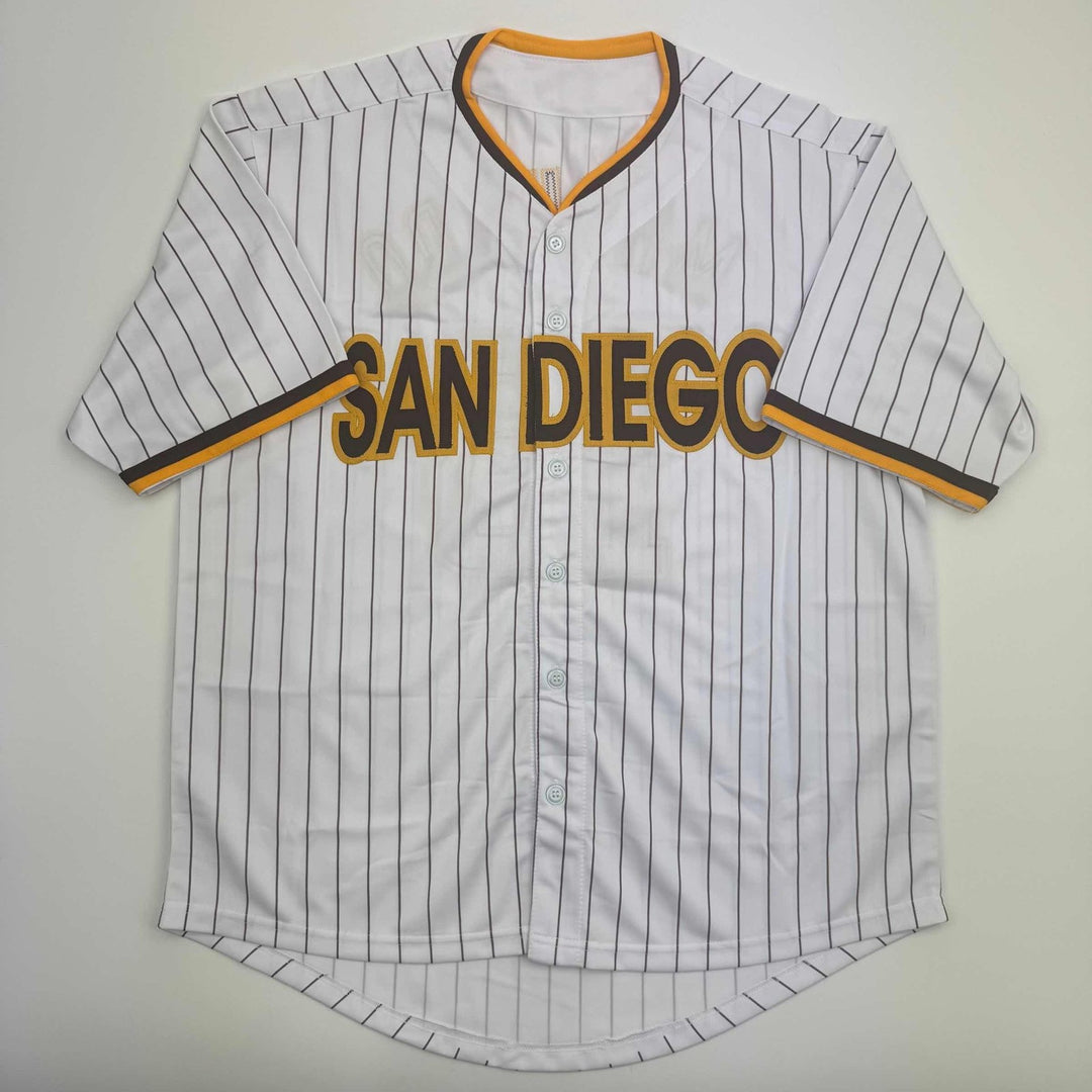 Autographed/Signed MANNY MACHADO San Diego Pinstripe Jersey Beckett COA