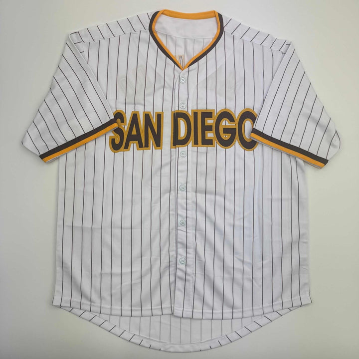 Autographed/Signed MANNY MACHADO San Diego Pinstripe Jersey Beckett COA