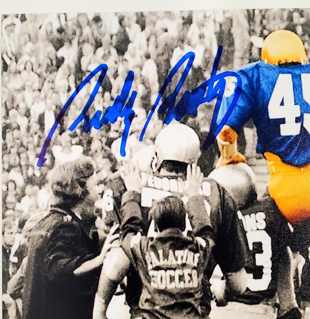 Rudy Ruettiger signed "The Sack 11-8-75" 8x10 photo ~ Beckett BAS Witness Holo