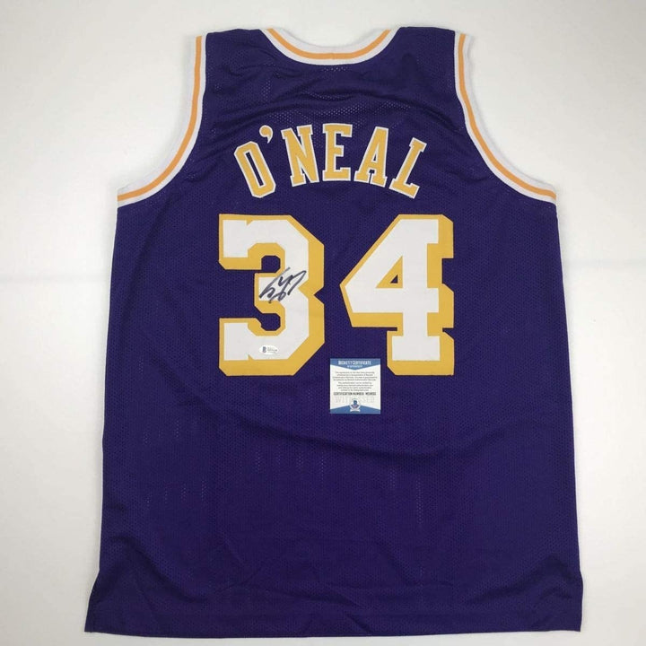 Autographed/Signed SHAQUILLE SHAQ O'NEAL Los Angeles Purple Jersey BAS COA