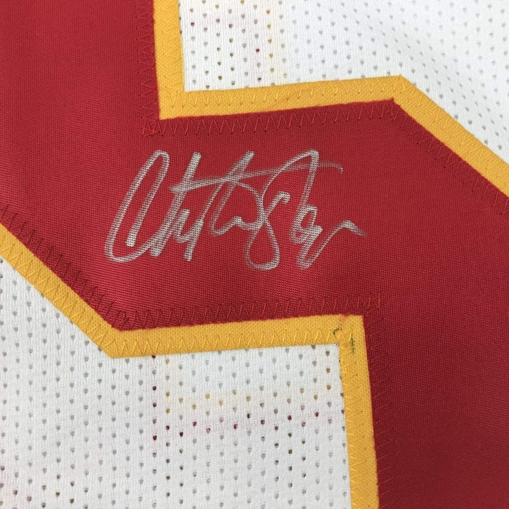 Framed Signed Christian Okoye 35x39 Kansas City White Jersey PSA COA