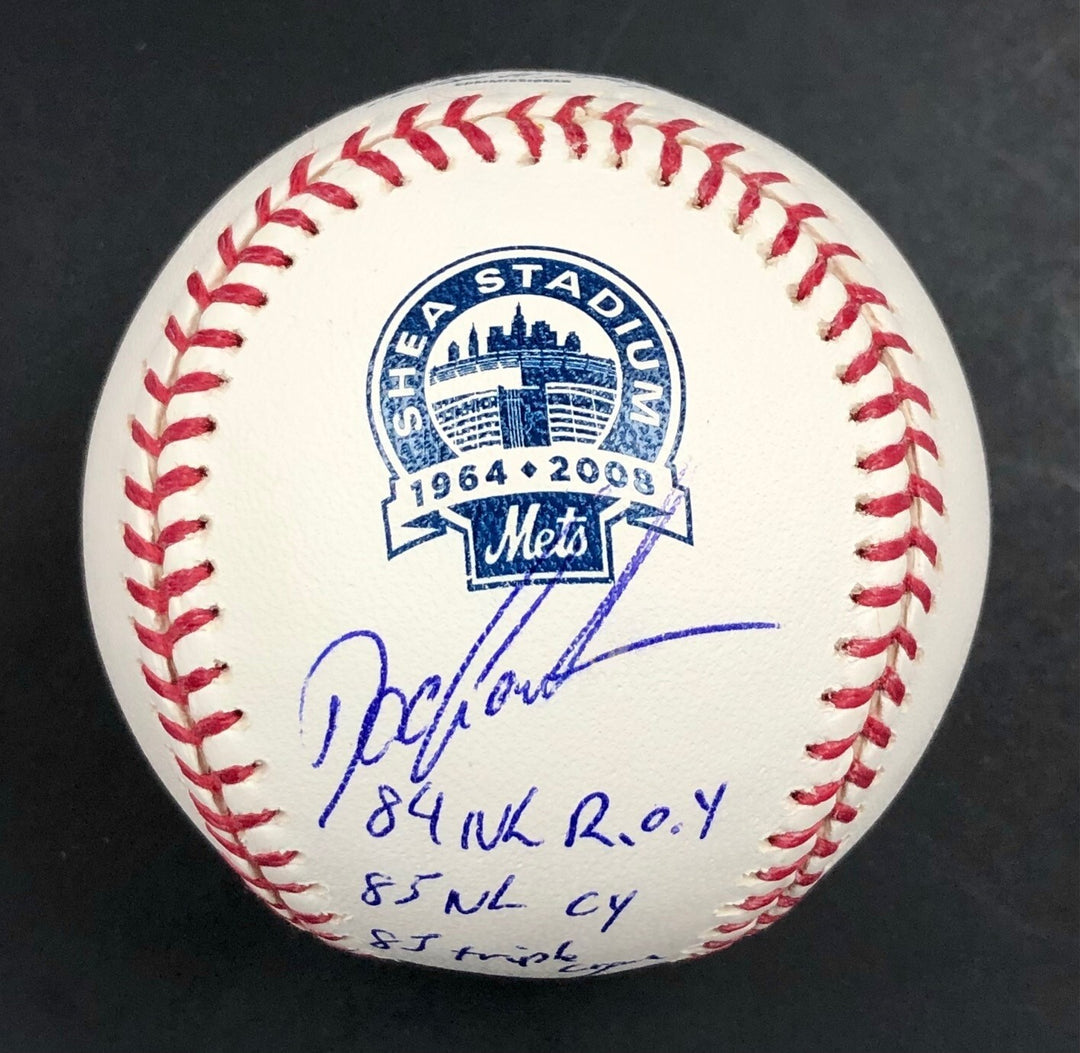 Dwight Doc Gooden signed full stat Shea Stadium logo baseball PSA Witness COA