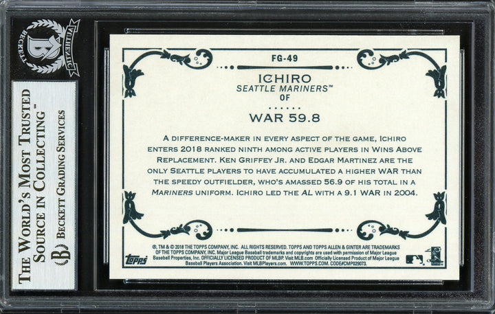 Ichiro Suzuki Signed 2018 Topps Allen & Ginter Fantasy Goldmine Card #FG-49