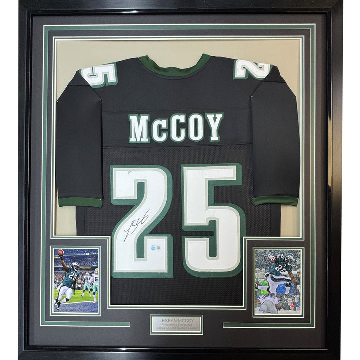 FRAMED Signed LESEAN MCCOY 35x39 Philadelphia Black Jersey JSA COA