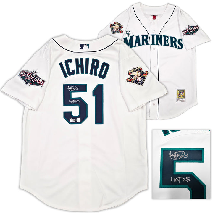 Mariners Ichiro Suzuki Auto White M&N Cooperstown 2001 Rookie Jersey 44 HOF 25