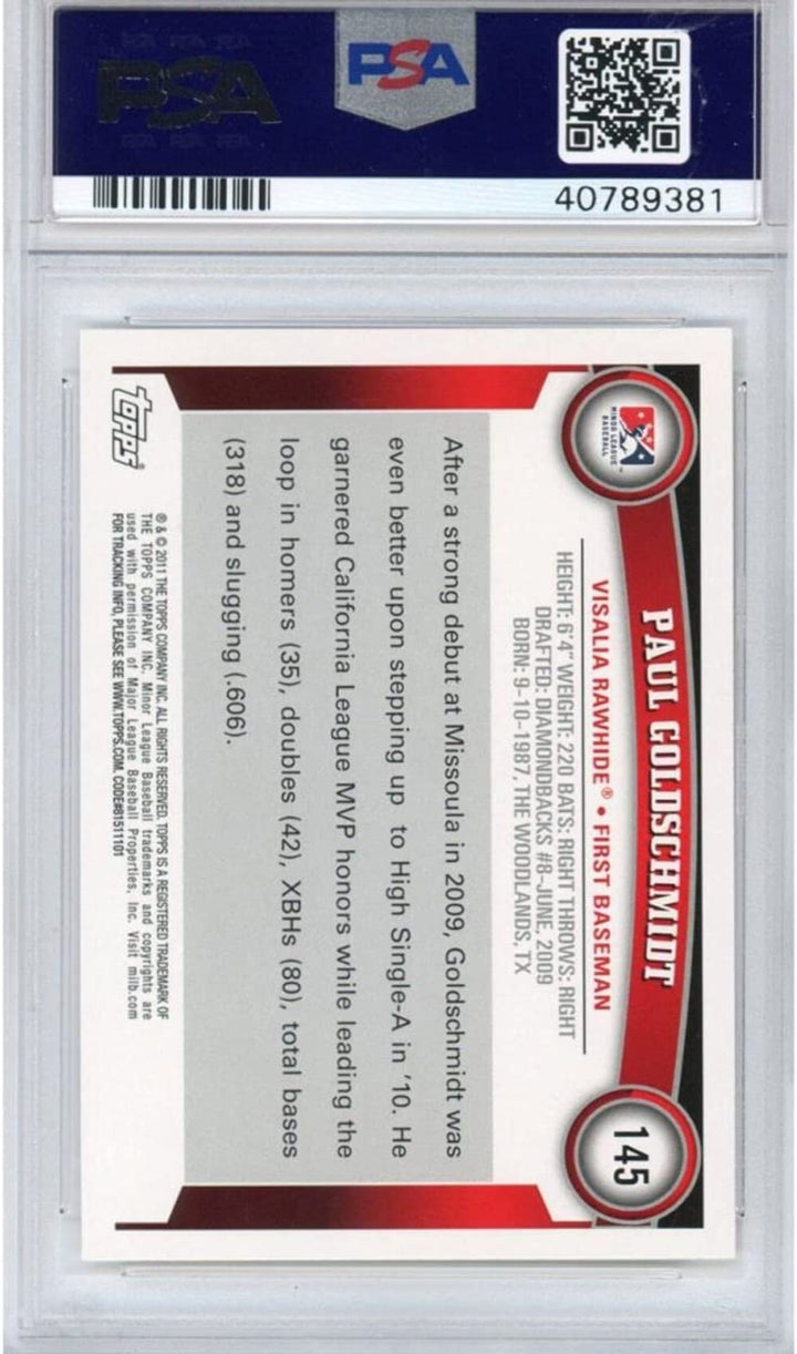 Graded 2011 Topps Pro Debut Paul Goldschmidt #145 Rookie RC Baseball Card PSA 10