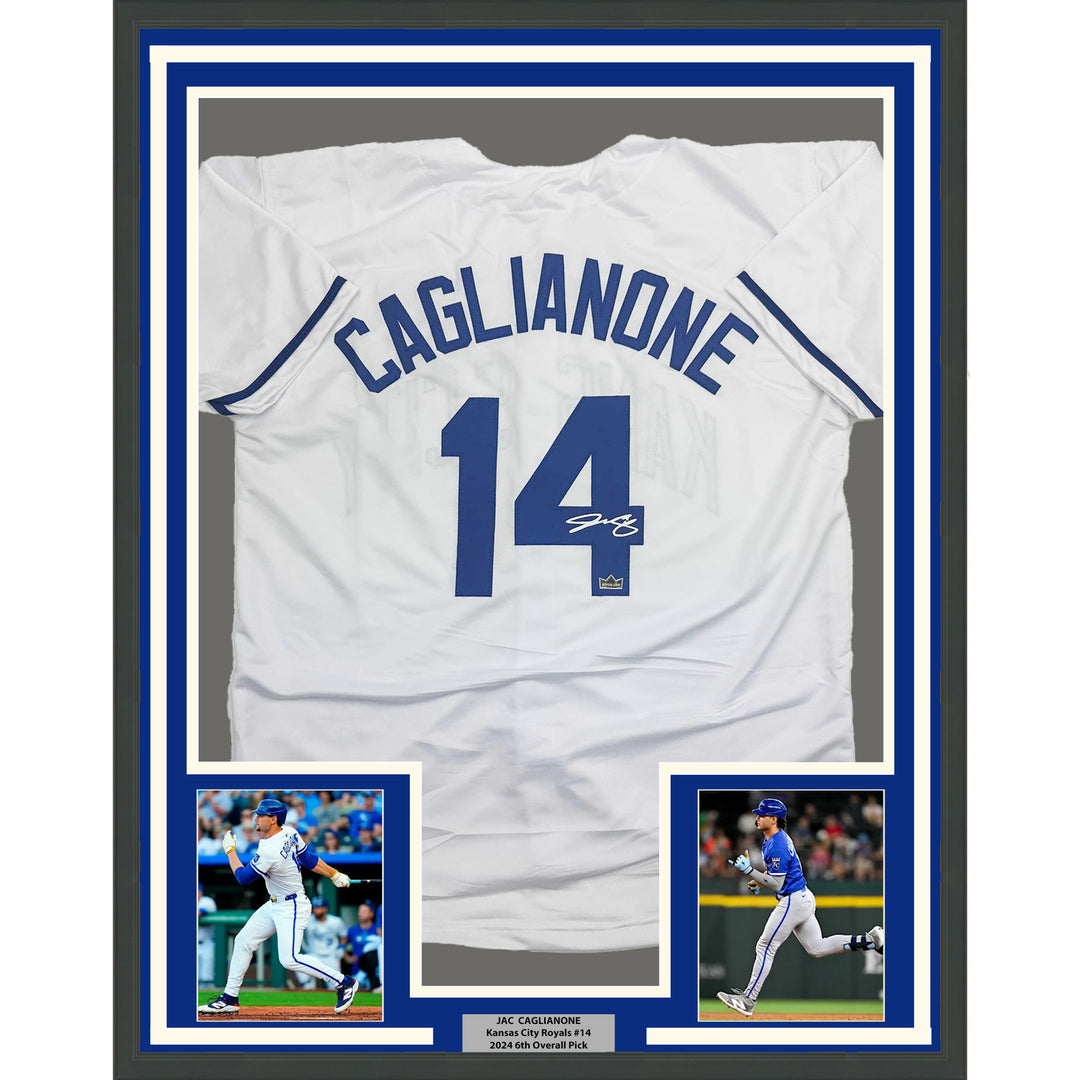 Framed Facsimile Autographed Jac Caglianone 35x39 Kansas City Reprint Jersey