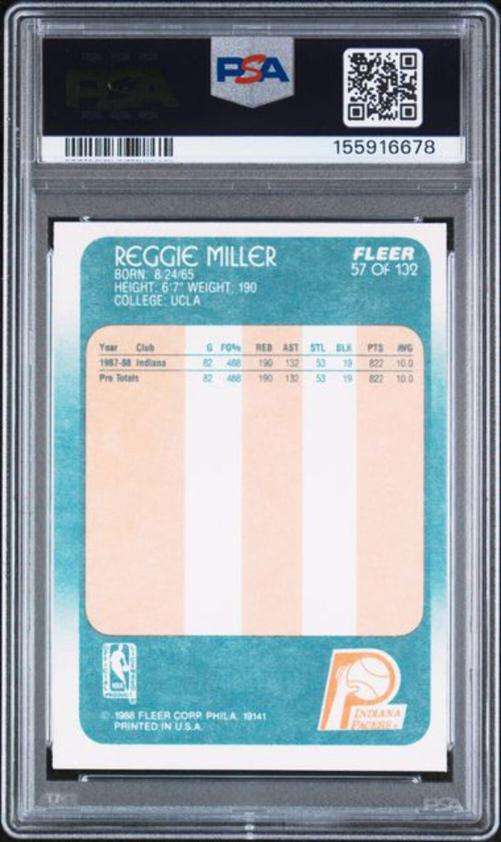 Graded 1988 Fleer Reggie Miller #57 Rookie RC Basketball Card PSA 8 NM-MT