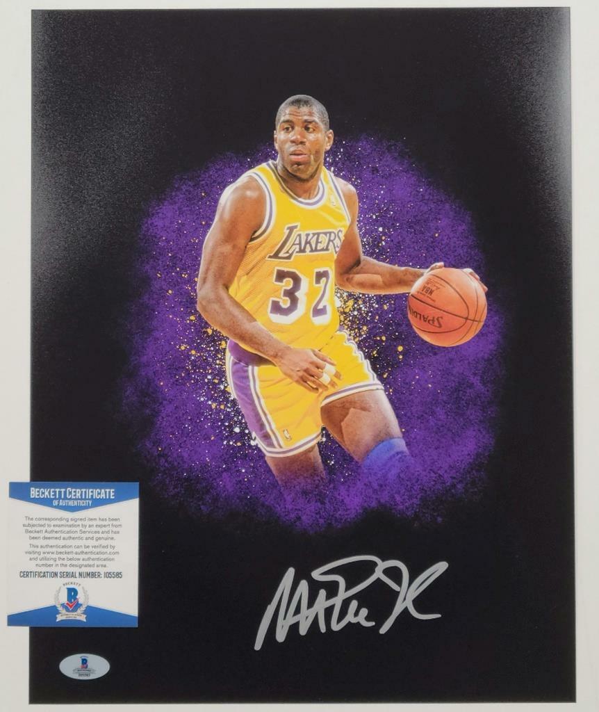 Magic Johnson signed Los Angeles Lakers 11x14 Photo #2 ~ Beckett Witness COA