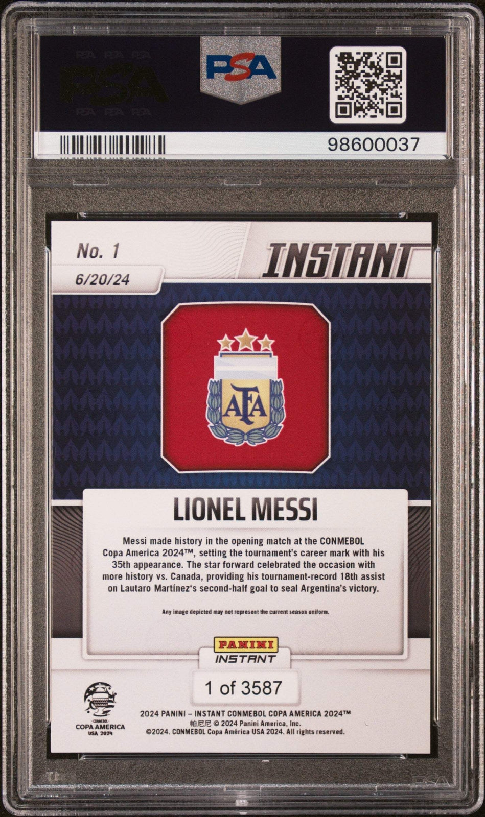 Graded 2024 Panini Instant Lionel Messi #1 Copa America Soccer Card PSA 10 Gem
