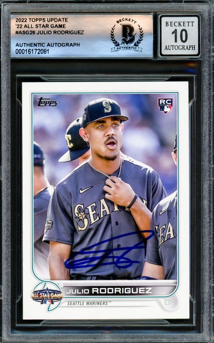 Julio Rodriguez Signed 2022 Topps All Star RC #ASG-26 Mariners Auto 10 Beckett