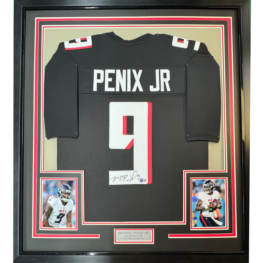 Framed Autographed/Signed Michael Penix Jr. 35x39 Atlanta Black Jersey BAS COA