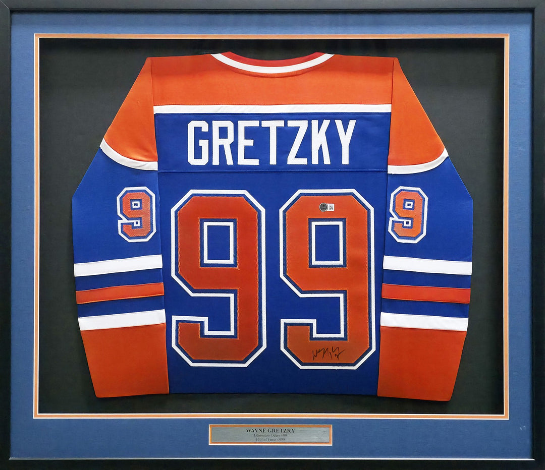 Edmonton Oilers Wayne Gretzky Signed Framed Blue & Orange Jersey Beckett BAS QR