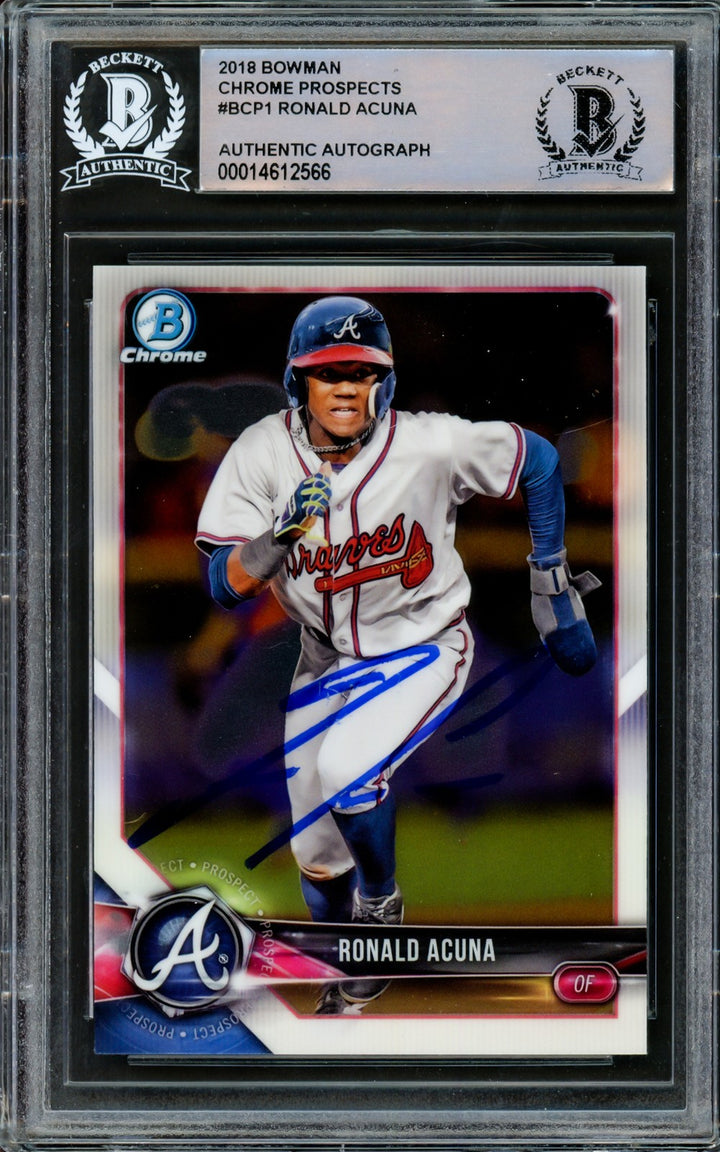 Ronald Acuna Jr. Signed 2018 Bowman Chrome Prospects Card BCP1 Braves Beckett