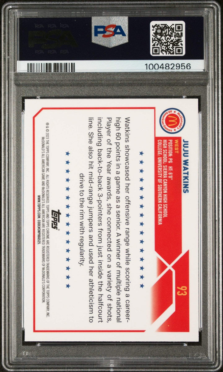 Graded 2023 Topps Chrome JuJu Watkins #93 All American RC Basketball Card PSA 10