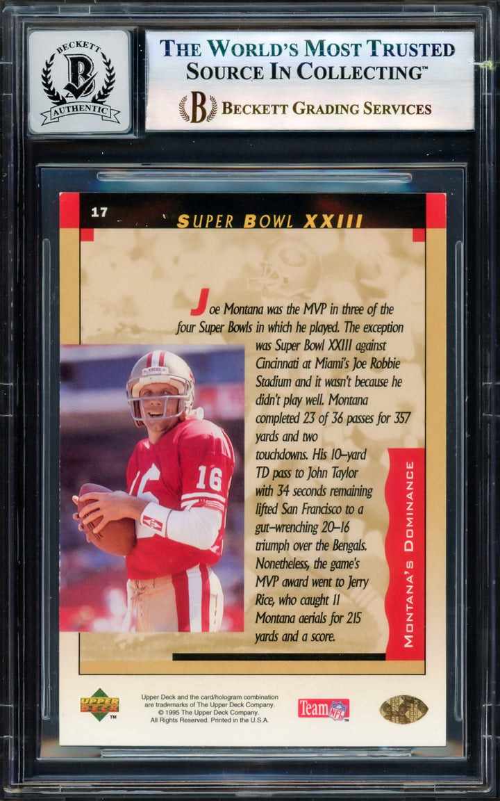 Joe Montana Signed 1995 Upper Deck Card 17 49ers Auto GM 10 Beckett #17604197