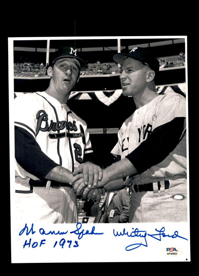 Warren Spahn Whitey Ford PSA DNA Signed 8x10 Photo Autograph