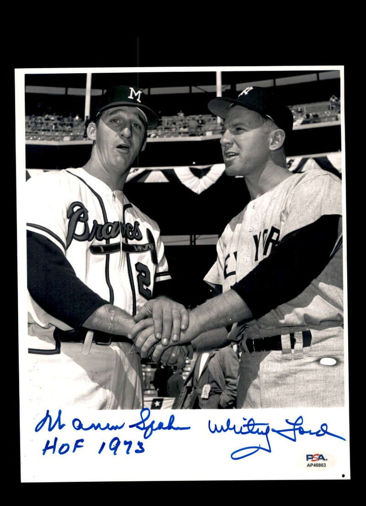 Warren Spahn Whitey Ford PSA DNA Signed 8x10 Photo Autograph