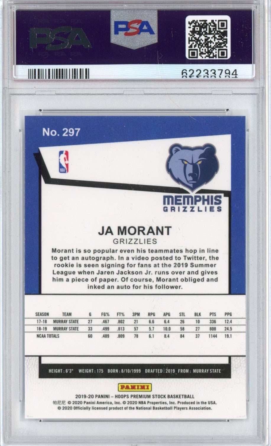 Graded 2019-20 Panini Hoops Premium Stock Ja Morant 297 Rookie Card PSA 10