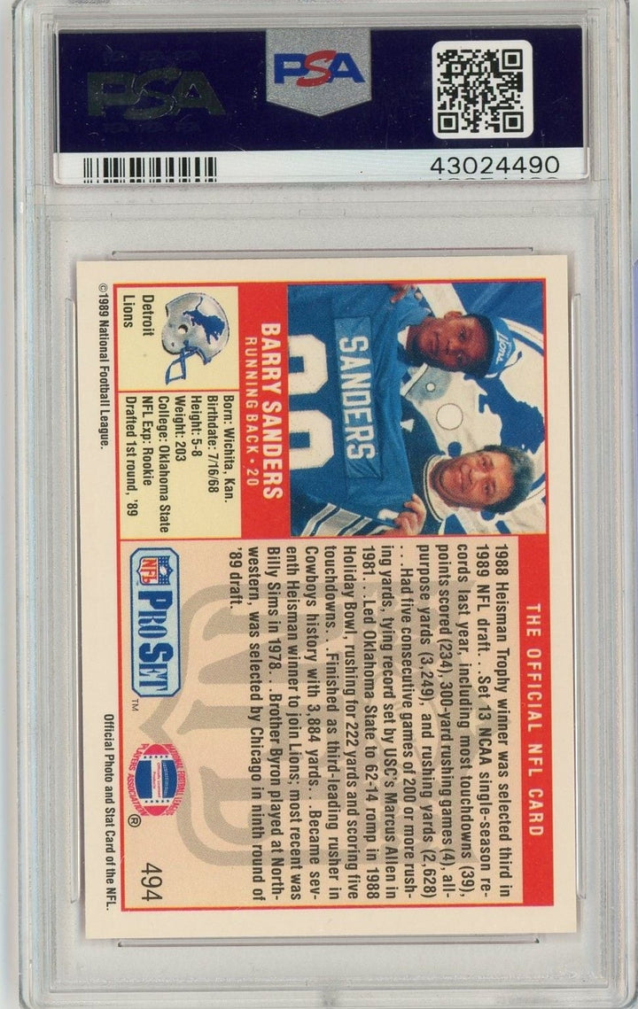 Graded 1989 Pro Set Barry Sanders #494 Rookie RC Card PSA 10 Gem Mint