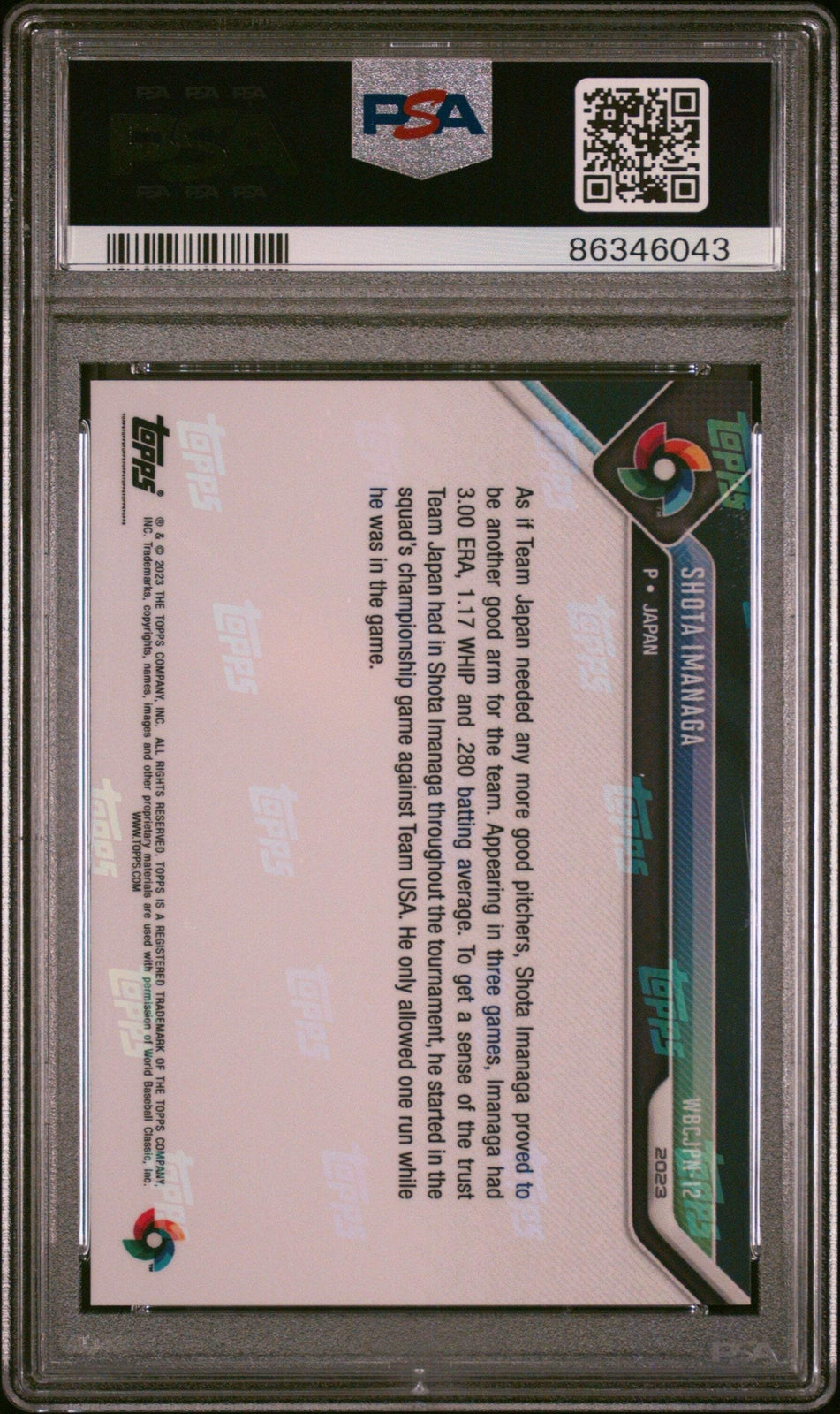 Graded 2023 Topps Now Shota Imanaga #WBCJPN12 WBC Champs RC Baseball Card PSA 10