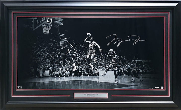 Michael Jordan Auto Framed 18x36 'We Have Lift Off' Photo Bulls #1/123 UDA Holo