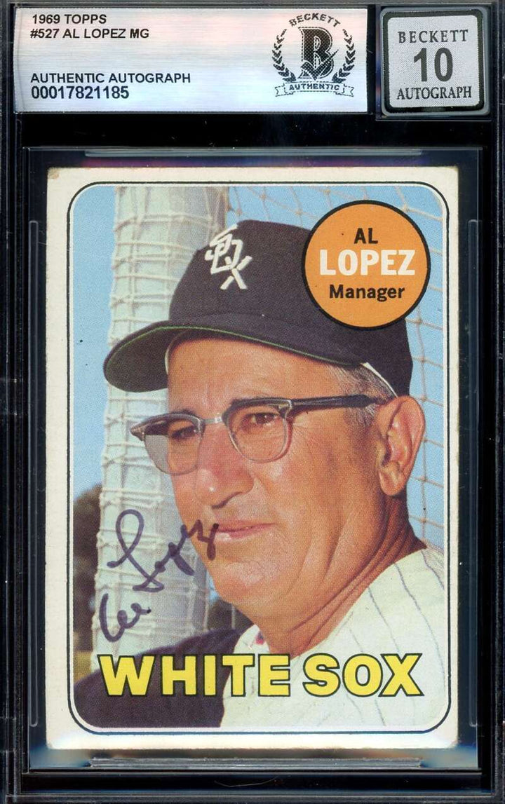 Al Lopez Gem Mint 10 Beckett BAS Signed 1969 Topps Autograph